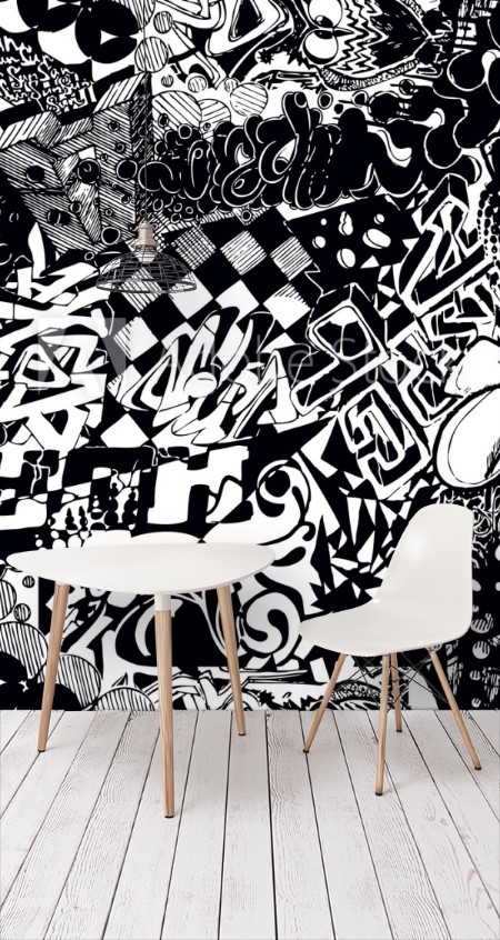 Picture of Black and white seamless pattern graffiti sticker bombing